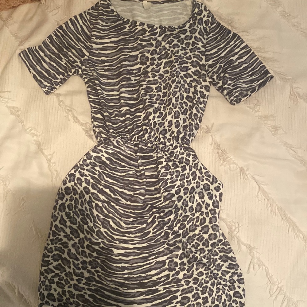 This dress is Cheetah print with pockets! Smoke free home only worn once.